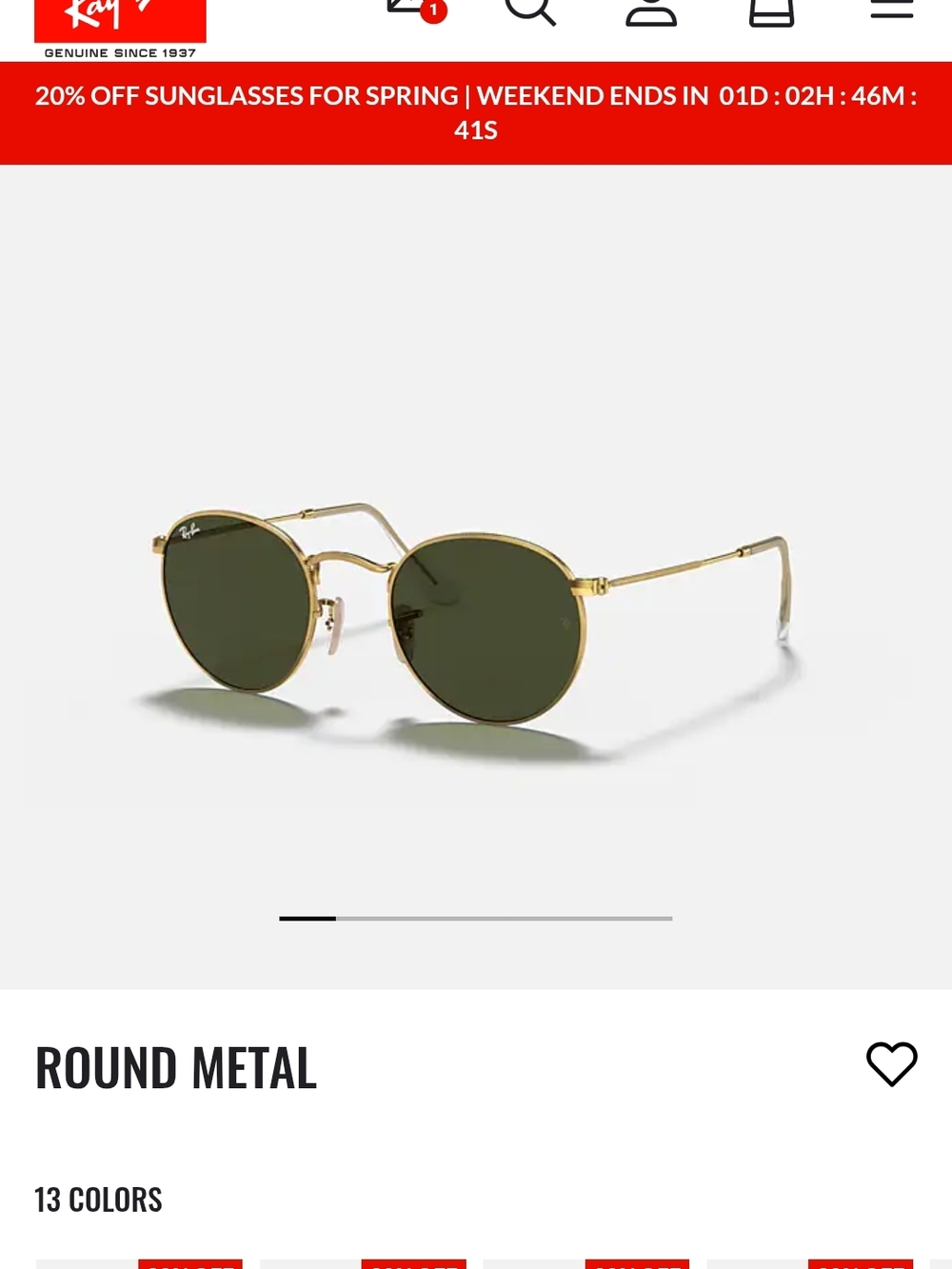 Ray-Ban Round Metal Sunglasses in Gold - Picture 7 of 7